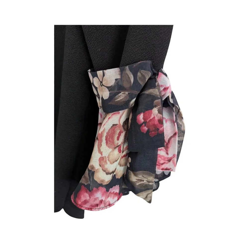 7th Avenue Design Studio Black TopXS Floral Ruffle Bell Sleeve Bow Stretch top - Picture 4 of 7
